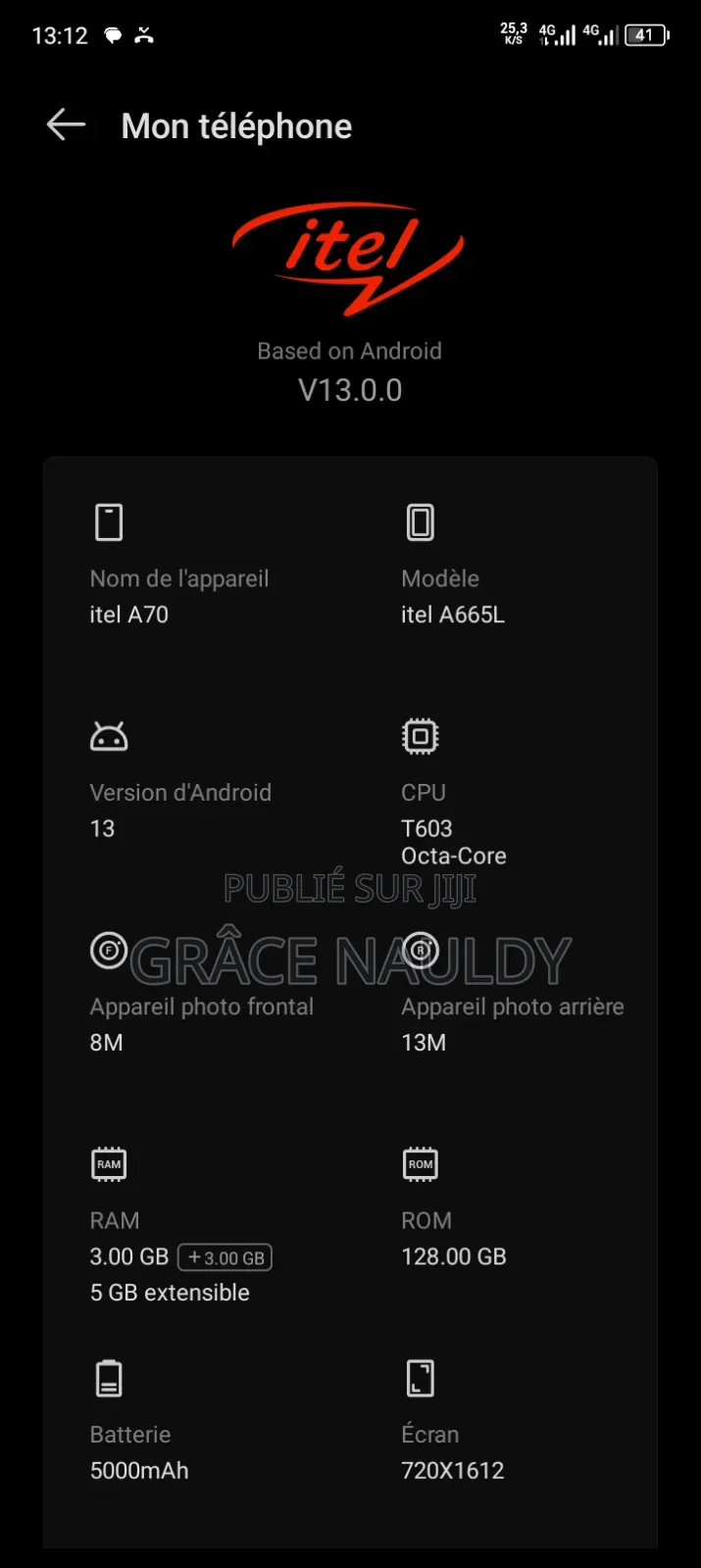 Itel A70 128 GB Noir
