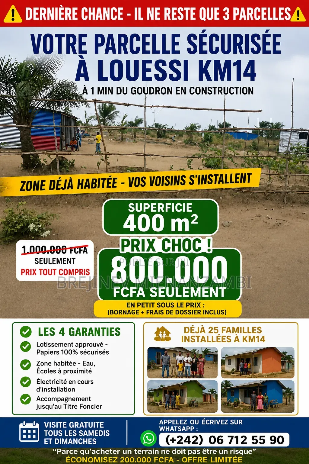 Terrain 400 M2 À 800 000 Fcfa- Louessi-Km14- Papiers Sécurisés