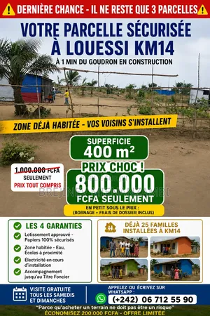 Terrain 400 M2 À 800 000 Fcfa- Louessi-Km14- Papiers Sécurisés