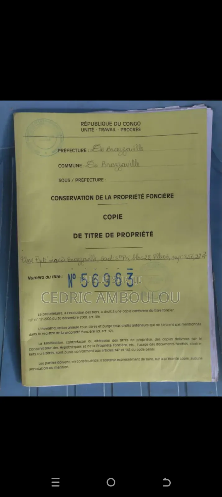 Parcelle À Vendre À Moungali Deuxième Parcelle Du Goudron 356,22m2