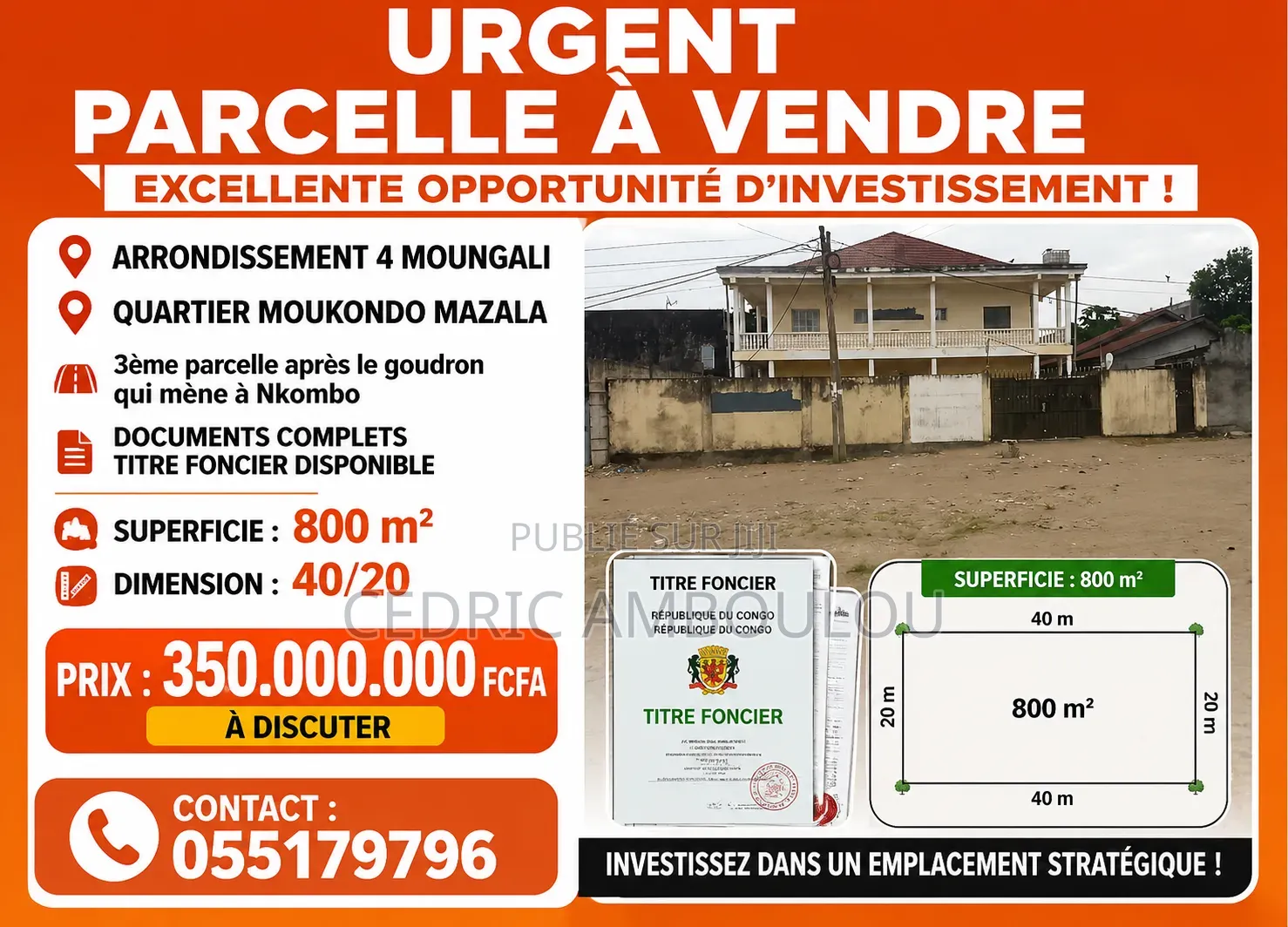 8chbre Maison dans Brazzaville, Moungali à Vendre