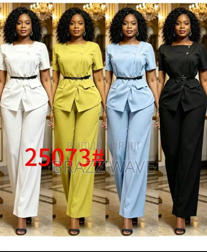 Ensemble Tailleur Femme Chic – Haut Ceinturé Pantalon Large