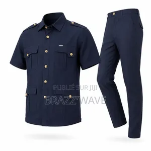 Ensemble Chemise Pantalon Homme Bleu Marine Manches Courtes