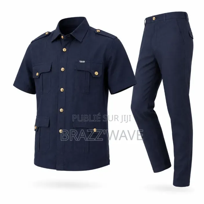 Ensemble Chemise Pantalon Homme Bleu Marine Manches Courtes