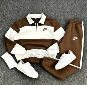 Ensemble Jogging Homme Marron Et Blanc Col Polo