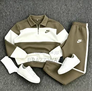 Ensemble Jogging Homme Marron Et Blanc Col Polo