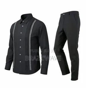 Titre : Ensemble Chemise Pantalon Homme Noir Bandes Brodées