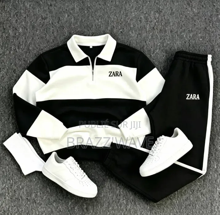 Ensemble Jogging Homme Beige Et Blanc Col Polo