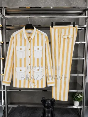 Ensemble Chemise Pantalon Homme Rayé Jaune Et Blanc