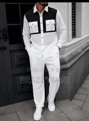 Ensemble Chemise Pantalon Homme Bicolore Col Contrasté