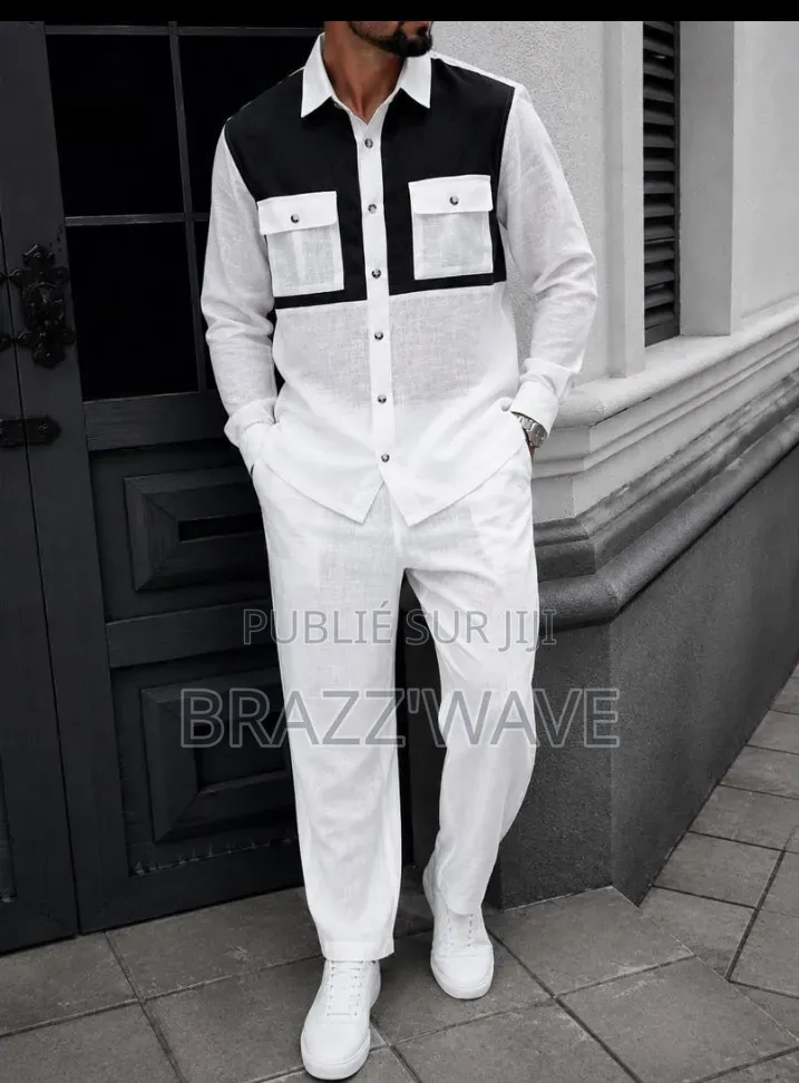 Ensemble Chemise Pantalon Homme Bicolore Col Contrasté