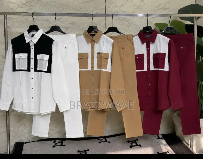 Ensemble Chemise Pantalon Homme Bicolore Col Contrasté