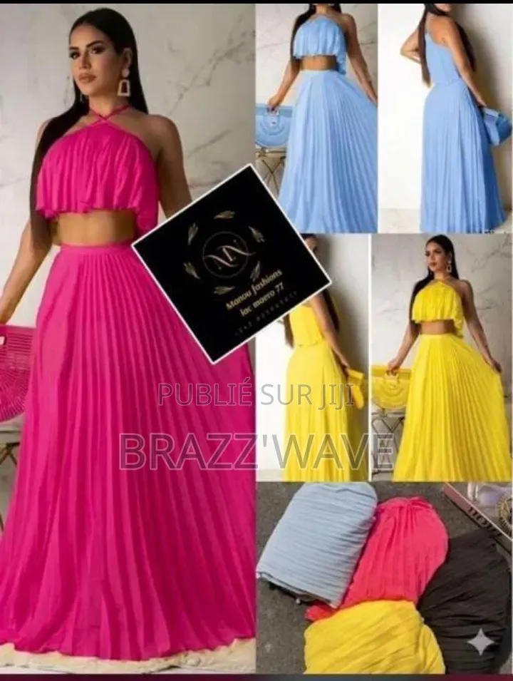 Ensemble Crop Top Et Jupe Plissée Longue Femme