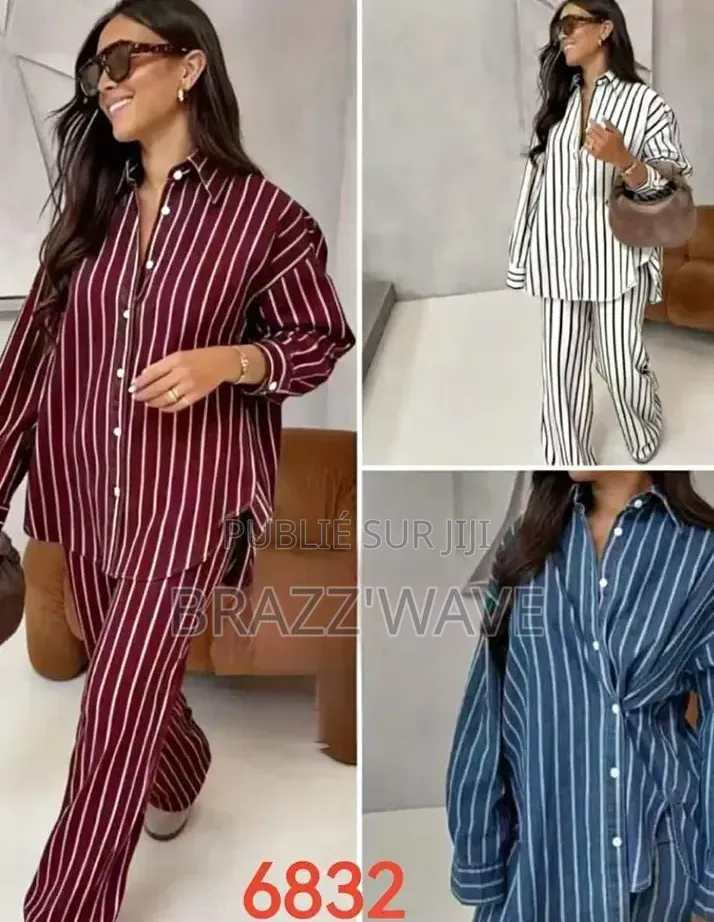 Ensemble Chemise Rayée Et Pantalon Large Femme