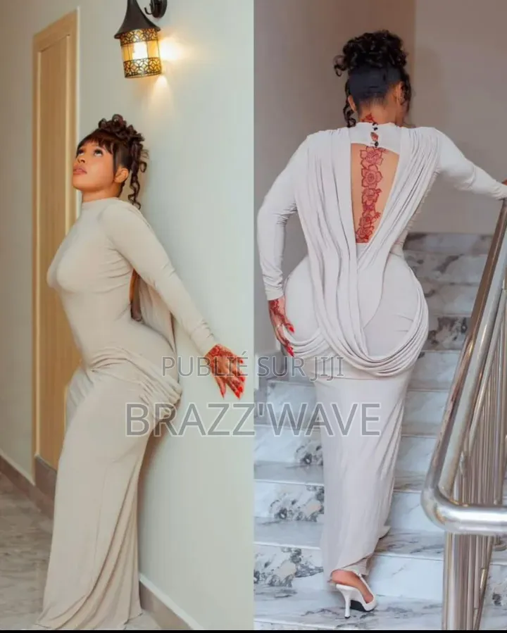 Robe Longue Moulante Dos Nu Drapé Beige