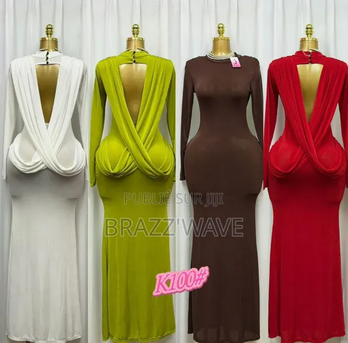 Robe Longue Moulante Dos Nu Drapé Beige