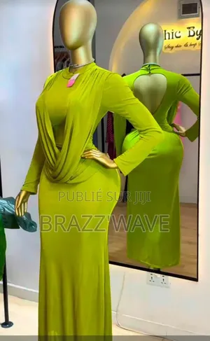 Robe Longue Moulante Dos Nu Drapé Vert Anis