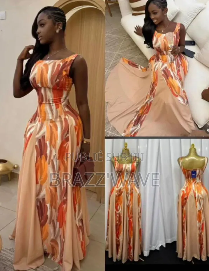 Robe Longue Imprimée Dos Nu Orange Et Marron
