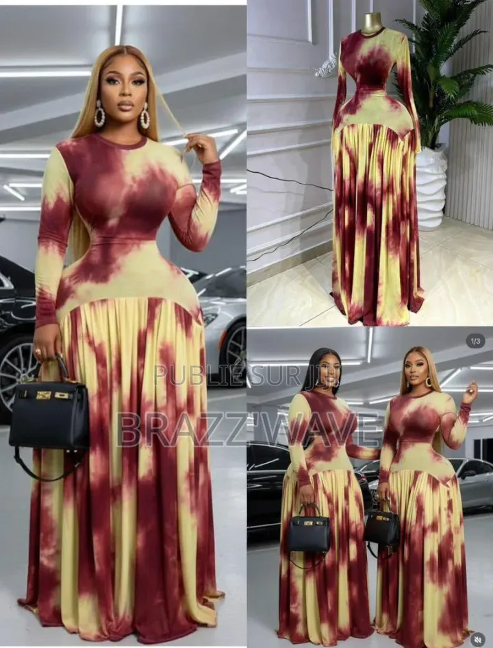 Robe Longue Imprimée Marron Multicolore