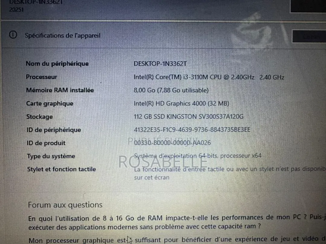 Ordinateur portable Lenovo G40 8GB Intel Core i3 SSD 128GB