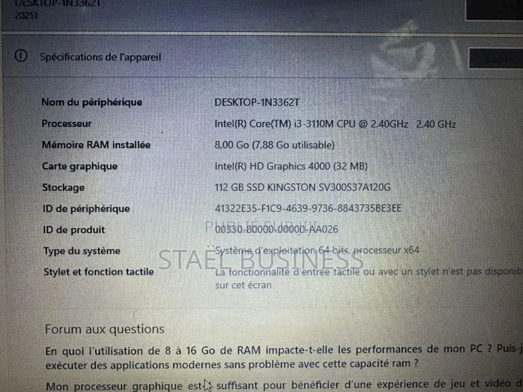 Ordinateur portable Lenovo G40 8GB Intel Core i3 SSD 128GB