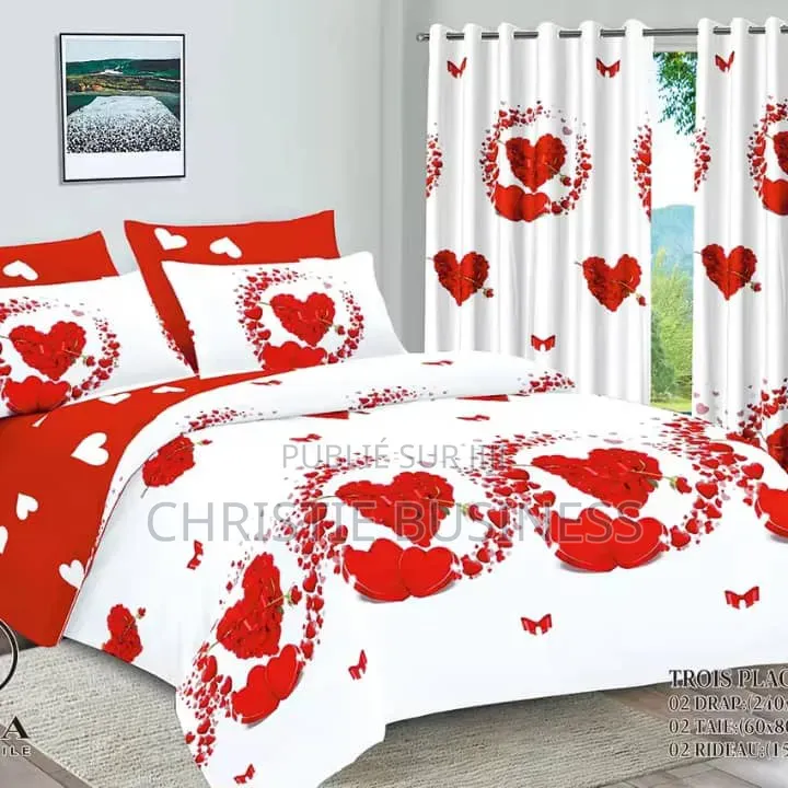 Ensemble 2 Draps, 2 Taies D'oreiller, 2 Rideaux