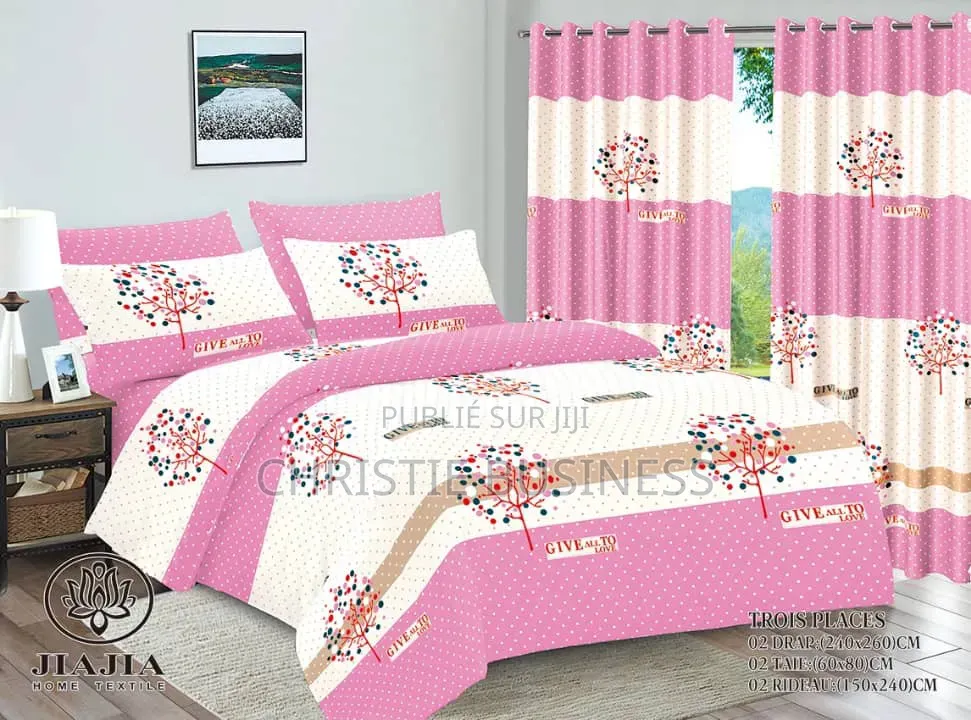 Ensemble 2 Draps, 2 Taies D'oreiller, 2 Rideaux
