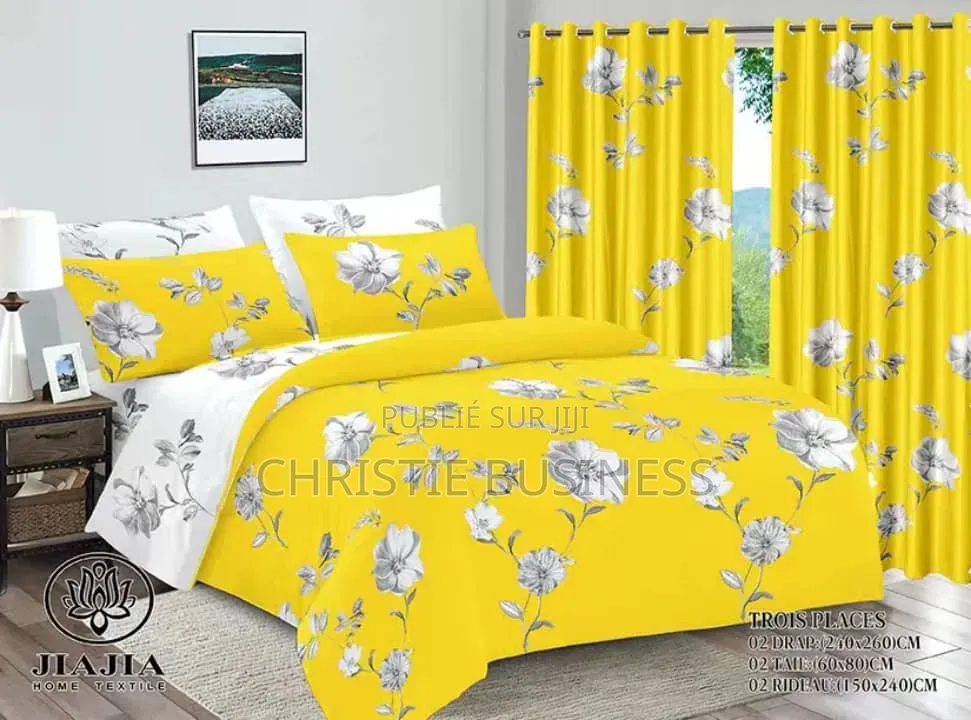 Ensemble 2 Draps, 2 Taies D'oreiller, 2 Rideaux