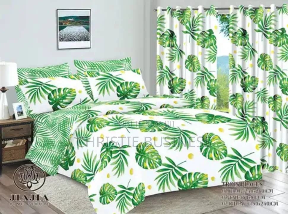 Ensemble 2 Draps, 2 Taies D'oreiller, 2 Rideaux