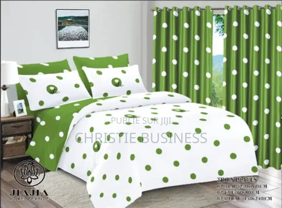 Ensemble 2 Draps, 2 Taies D'oreiller, 2 Rideaux