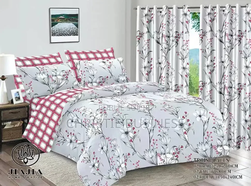 Ensemble 2 Draps, 2 Taies D'oreiller, 2 Rideaux