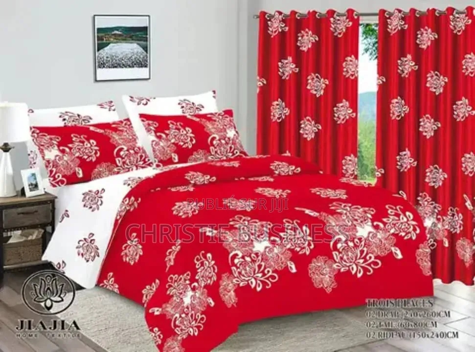 Ensemble 2 Draps, 2 Taies D'oreiller, 2 Rideaux