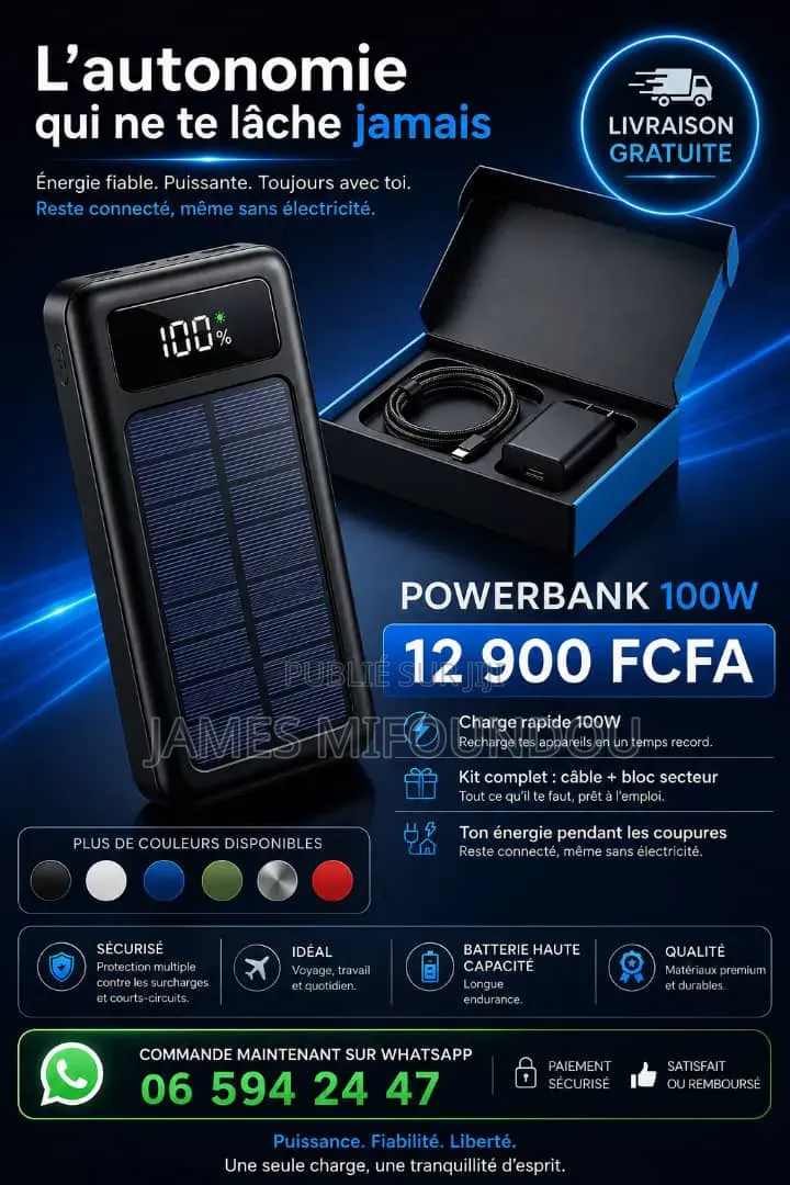 Powerbank Solaire Ultra-Rapide 100W Avec Écran LED