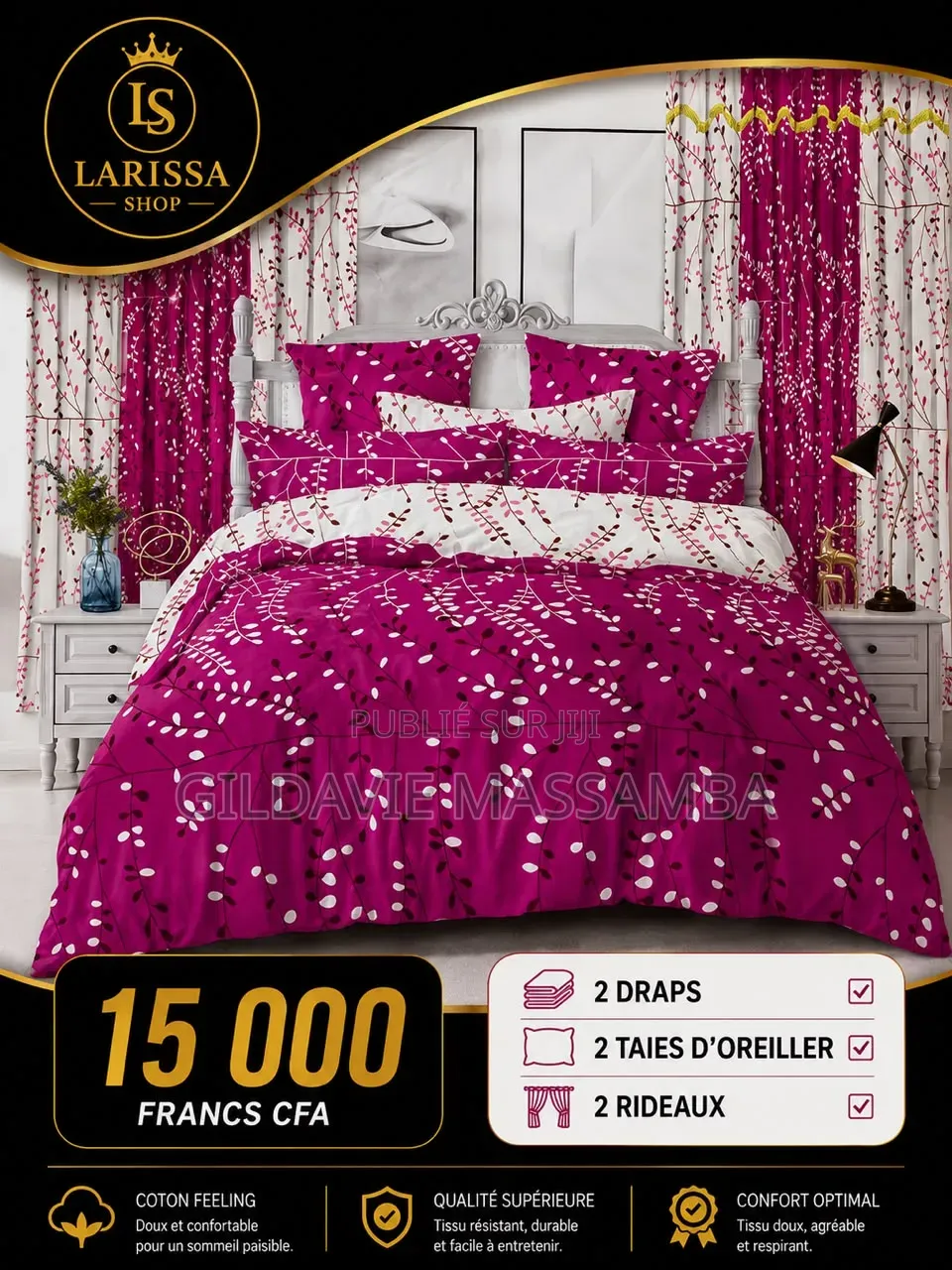 Deux Drap ,Taies d'Oreiller Et Rideaux