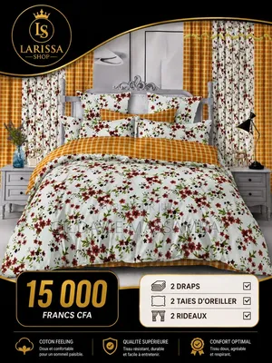 Deux Drap ,Taies d'Oreiller Et Rideaux