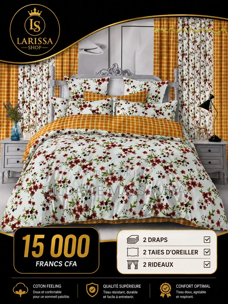 Deux Drap ,Taies d'Oreiller Et Rideaux
