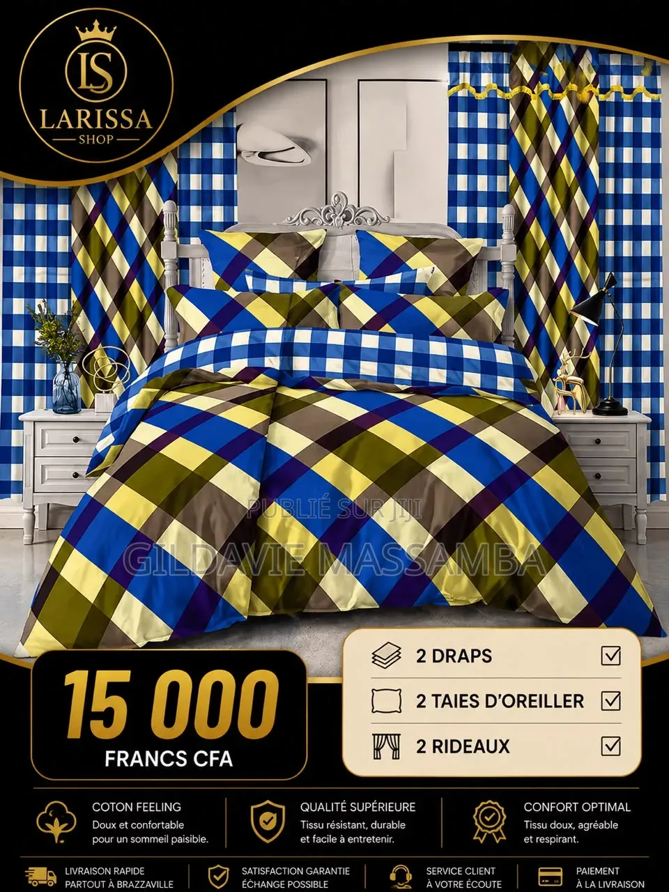 Deux Drap ,Taies d'Oreiller Et Rideaux