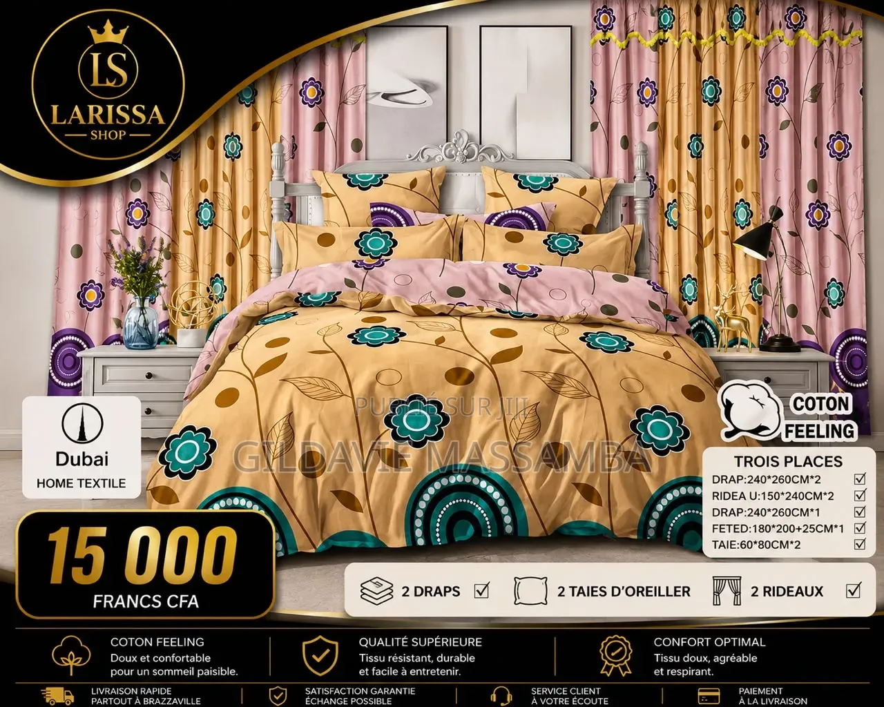 Deux Drap ,Taies d'Oreiller Et Rideaux