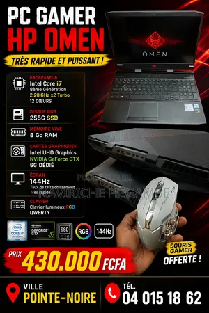 Nouveau Ordinateur portable HP Omen 15 8GB Intel Core i7 HDD+SSD 256GB