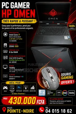 Nouveau Ordinateur portable HP Omen 15 8GB Intel Core i7 HDD+SSD 256GB