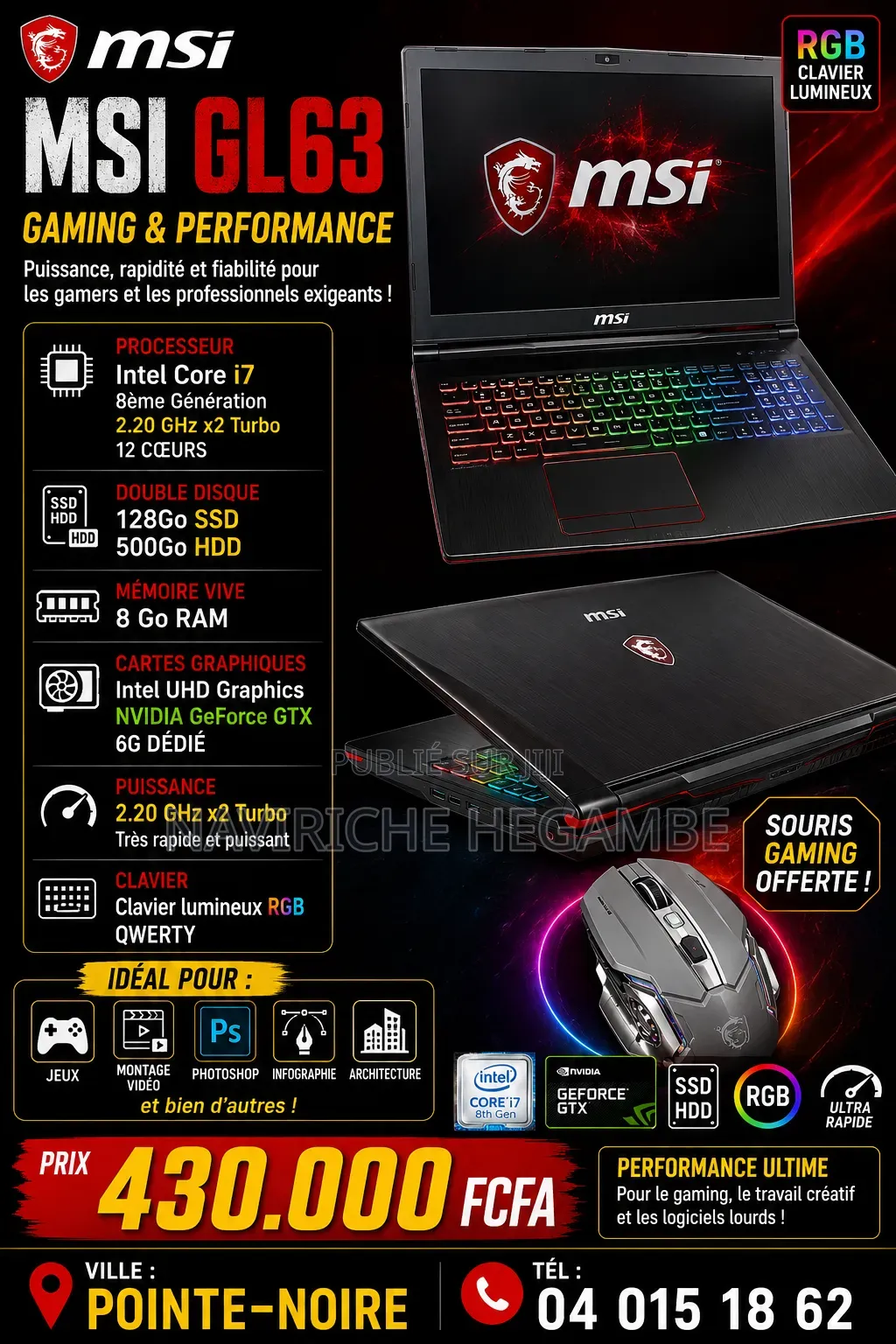 Nouveau Ordinateur portable HP Omen 15 8GB Intel Core i7 HDD+SSD 256GB