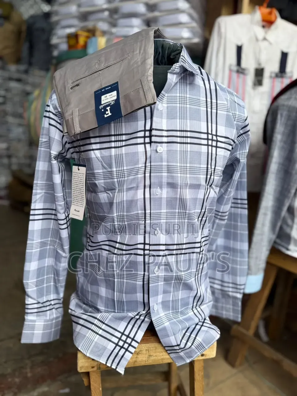 Ensemble Homme Chemise Rayée + Pantalon Gris