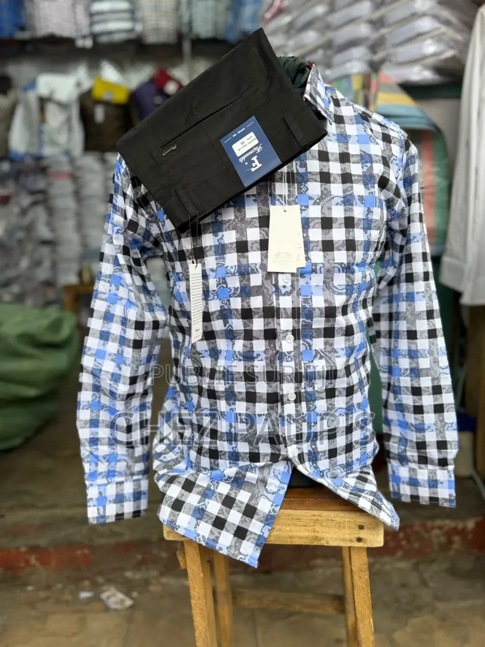 Ensemble Homme Chemise Rayée + Pantalon Gris