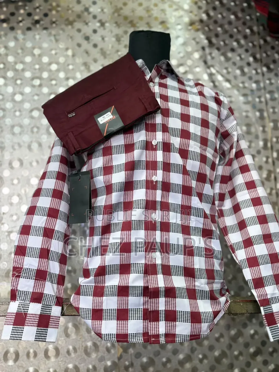 Ensemble Homme Chemise Rayée + Pantalon Gris
