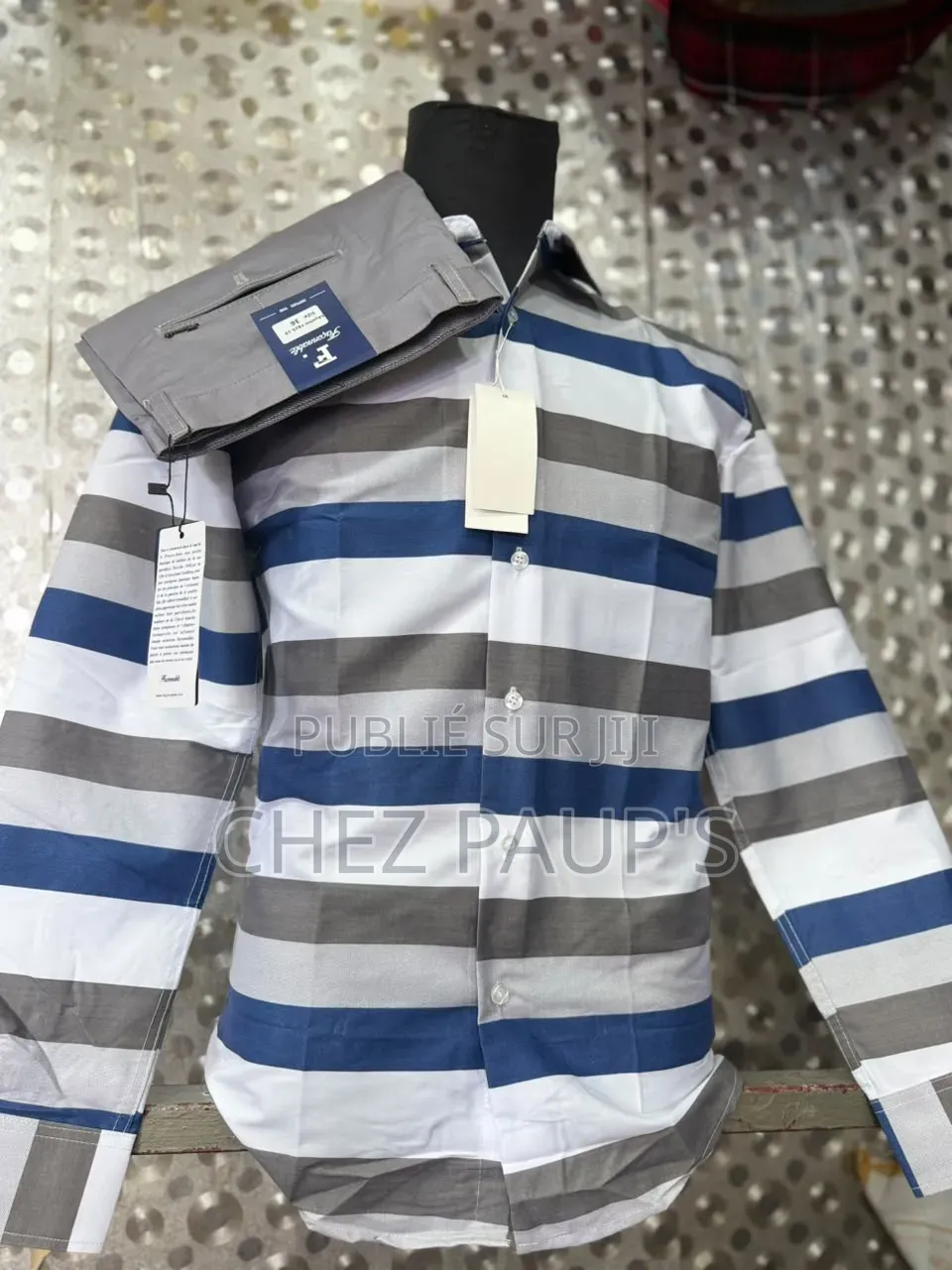 Ensemble Homme Chemise Rayée + Pantalon Gris