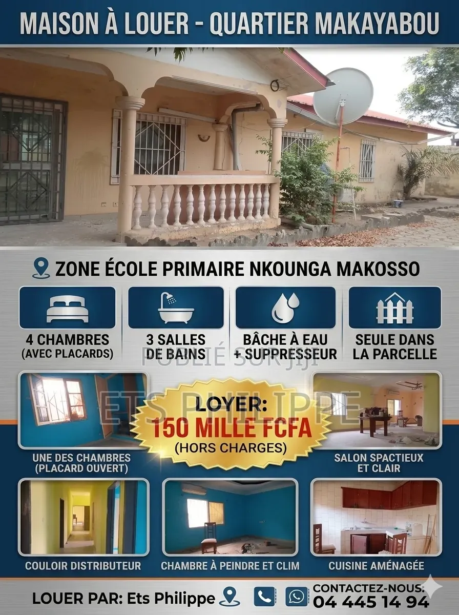 4chbre Maison dans Mongo-Mpoukou à Louer