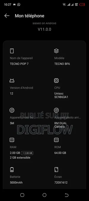 Tecno Pop 7 64 GB Noir