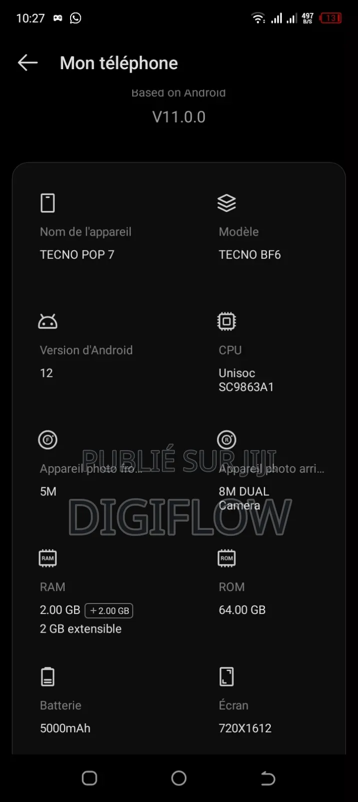 Tecno Pop 7 64 GB Noir