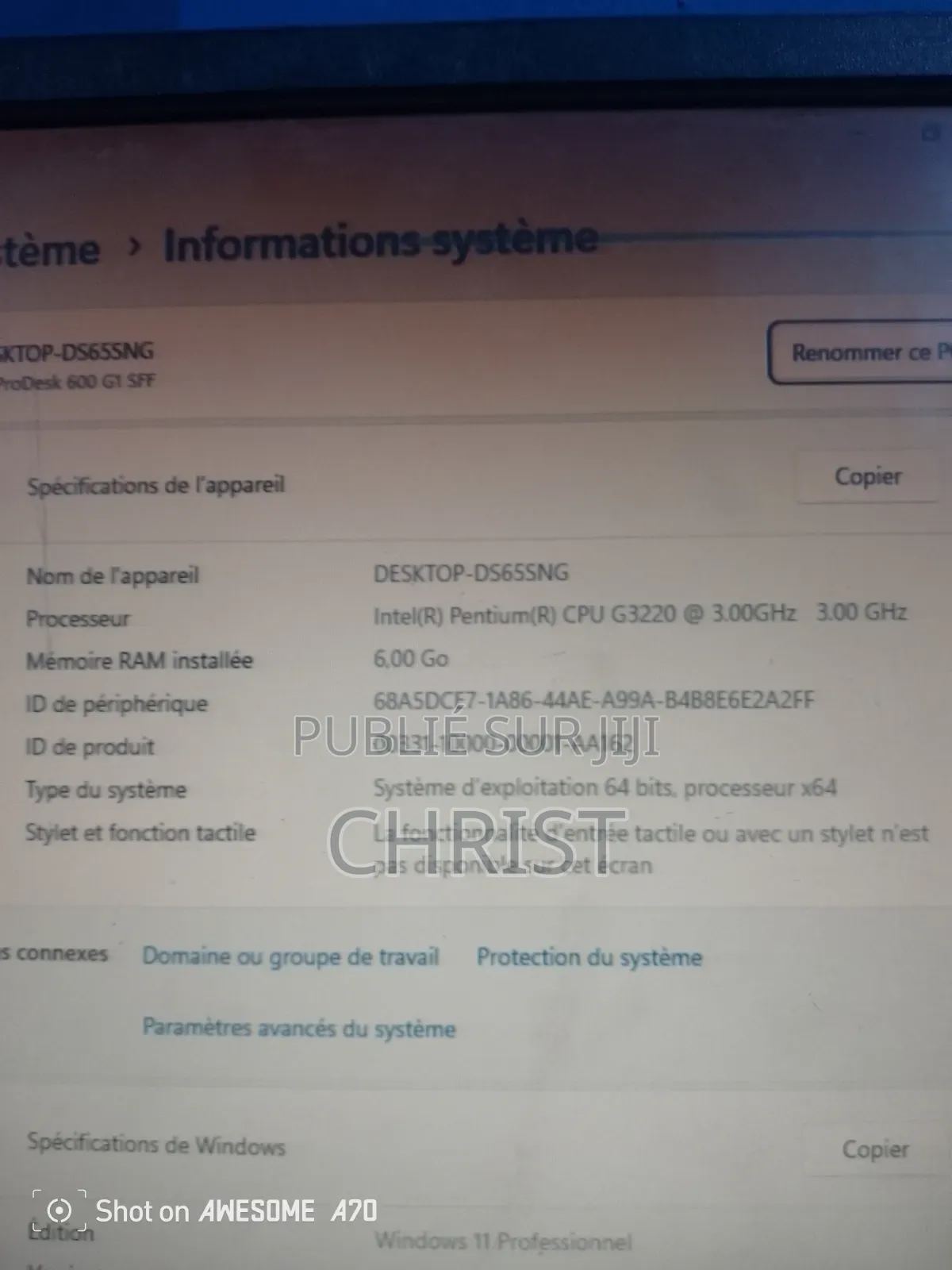 Ordinateur de bureau HP Autre 6GB Intel SSD 500GB