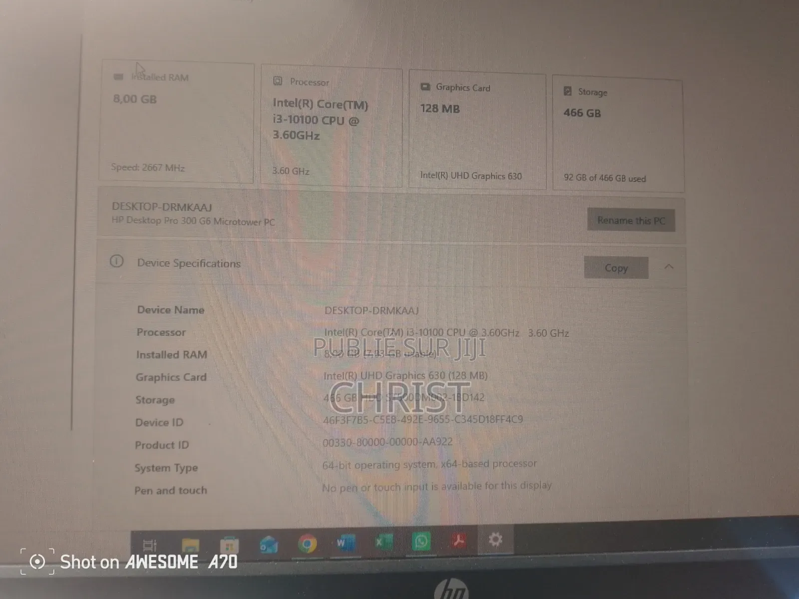 Ordinateur de bureau HP Autre 8GB Intel Core i3 SSD 500GB
